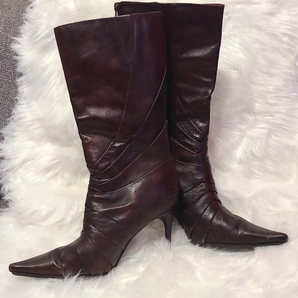 Dark brown pointed stiletto heel boots